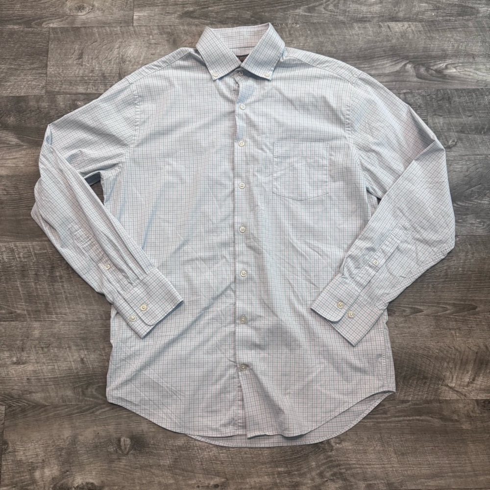 Peter Millar Summer Comfort Blue Pink Plaid Long Sleeve Button Up Shirt Mens M